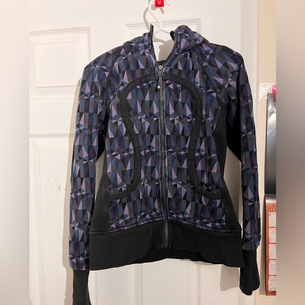 lululemon athletica Black & Purple Geometric Hooded zip up sweater - Picture 1 of 8